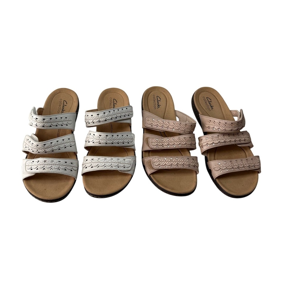 Clarks Collection Womens 8 Ultimate Comfort Slide Sandals 2 Pairs White Blush